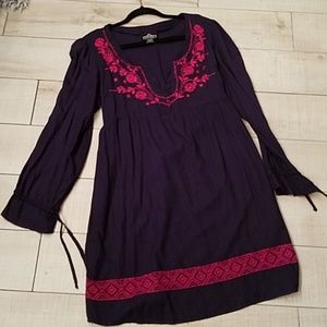 Boho Embroidered V neck Dress